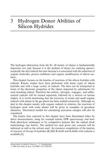 "Front Matter". In: Organosilanes in Radical Chemistry - Index of