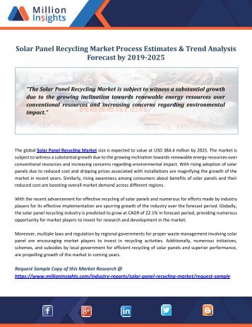 Solar Panel Recycling Market Process Estimates &amp; Trend Analysis Forecast by 2019-2025