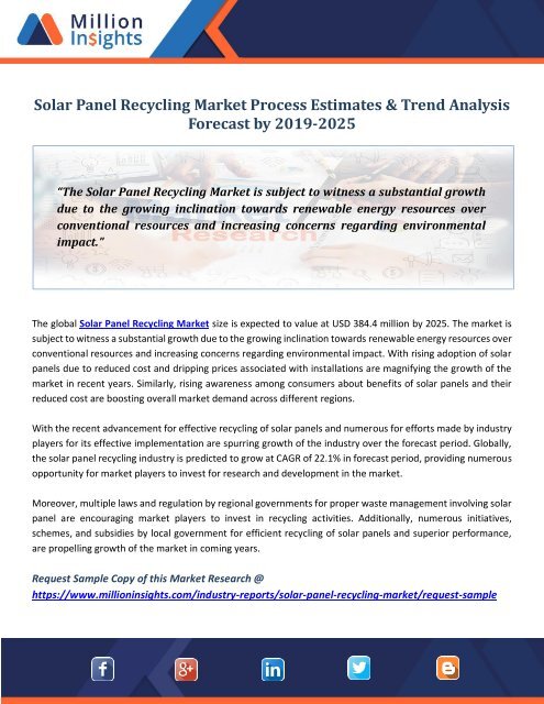 Solar Panel Recycling Market Process Estimates &amp;amp; Trend Analysis Forecast by 2019-2025