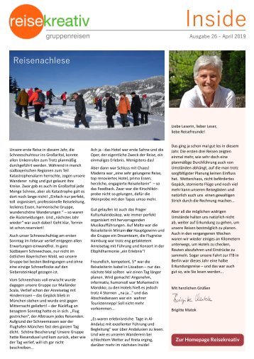 Reisekreativ Kundenmagazin "Inside" im April 2019