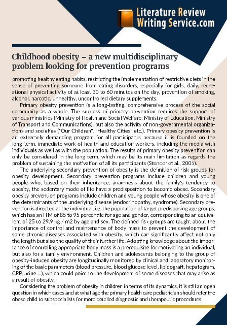 Literature Review on Childhood Obesity Sample