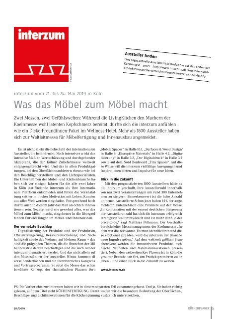 KÜCHENPLANER Ausgabe 3/4-2019 mit dem Sonderteil KÜCHENFERTIGUNG