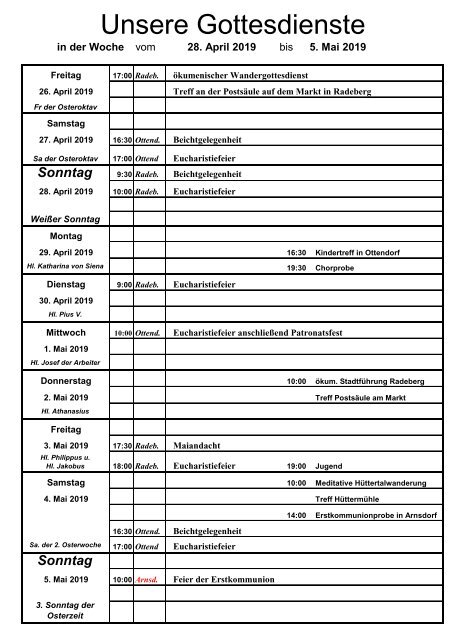 Vermeldungen für KW 18/19