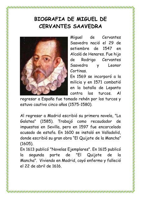 BIOGRAFIA DE MIGUEL DE CERVANTES SAAVEDRA