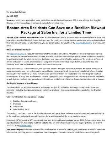 Boston-Area Residents Can Save on a Brazilian Blowout Package at Salon Invi for a Limited Time