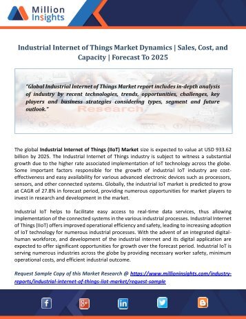 Industrial Internet of Things Market Dynamics  Sales, Cost, and Capacity  Forecast To 2025