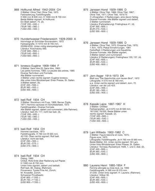 Kunst Auktion 03. - 05. Juni 2019, Germann Auktionshaus, Zürich