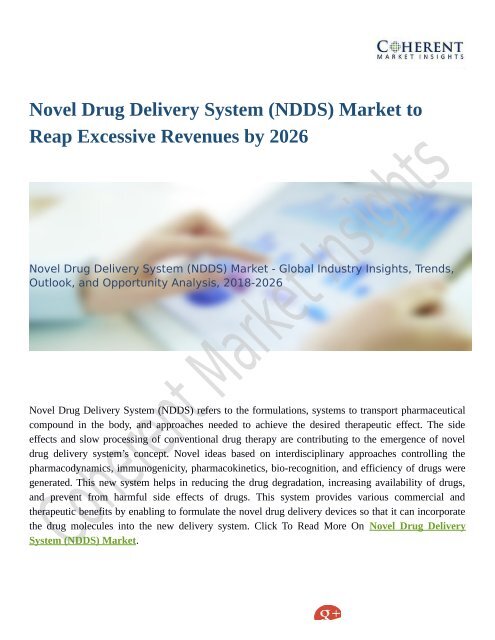 Novel Drug Delivery System &#40;NDDS&#41; Market To Witness Widespread Expansion During 2026