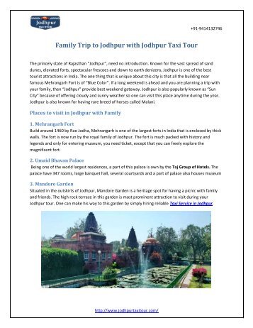 Family Trip to Jodhpur with Jodhpur Taxi Tour