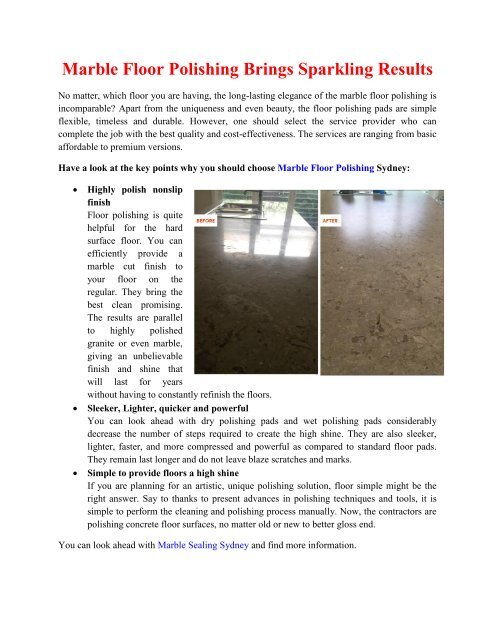 Marble Floor Polishing Brings Sparkling Results