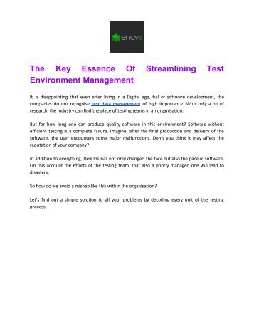 The Key Essence Of Streamlining Test Environment Management