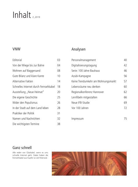 VNW-Magazin - Ausgabe 2/2019