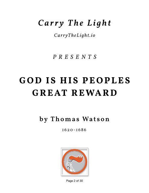 God is His Peoples Great Reward by Thomas Watson 1620-1686