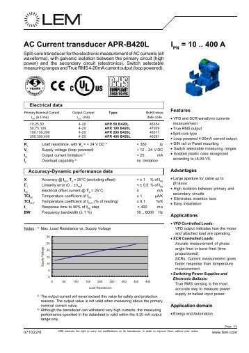 AC Current transducer APR-B420L I = 10 .. 400 A - LEM