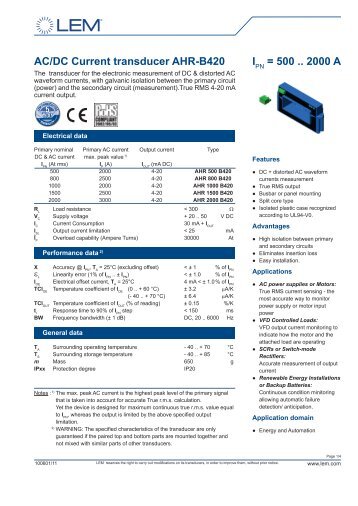 IPN = 500 .. 2000 A AC/DC Current transducer AHR-B420 - LEM