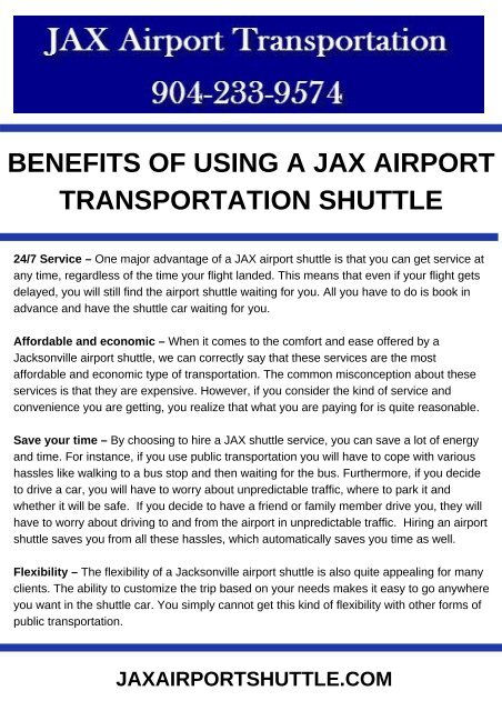 Benefits of Using a JAX Airport Transportation Shuttle