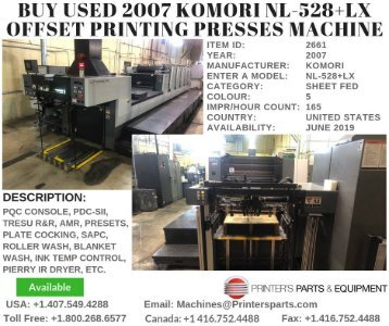 Buy Used 2007 Komori NL-528+LX Offset Printing Presses Machine