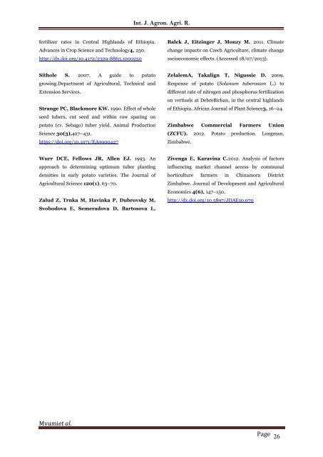 Effects of in-row spacing on growth and yield of irish potato (Solanum tuberosum L.) varieties in Eastern Highlands of Zimbabwe