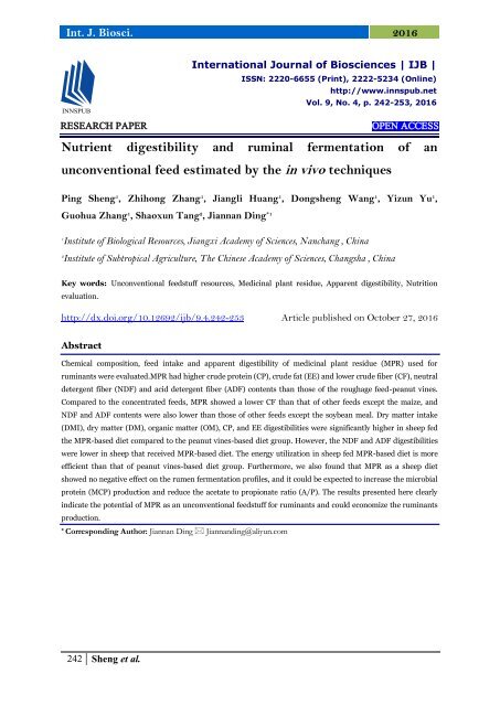 Nutrient digestibility and ruminal fermentation of an unconventional feed estimated by the in vivo techniques