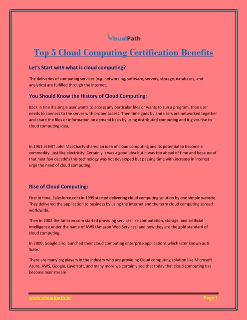 Top 5 Cloud Computing Certification Benefits