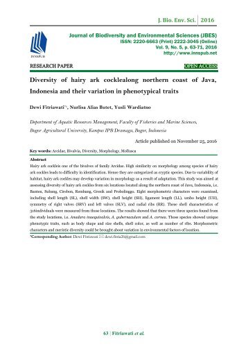 Diversity of hairy ark cocklealong northern coast of Java, Indonesia and their variation in phenotypical traits