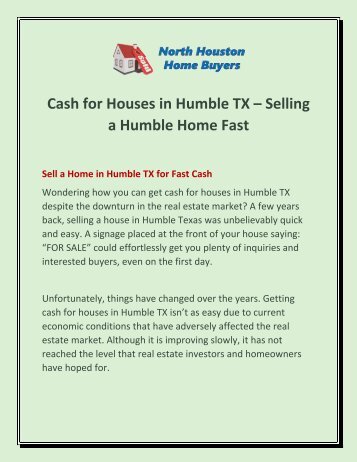 Cash For Houses in Humble TX – Selling a Humble Home Fast