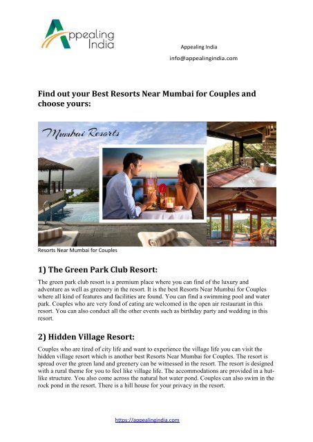 Visit the Best Resorts Near Mumbai for Couples and Enjoy your Stay