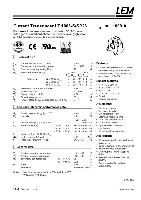 Current Transducer Lt 1005 S Sp26 Lem