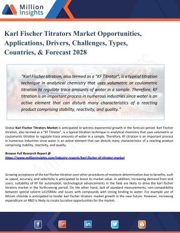 Karl Fischer Titrators Market - Industry with Overall Analysis, Demand and upcoming Trends Forecast to 2028