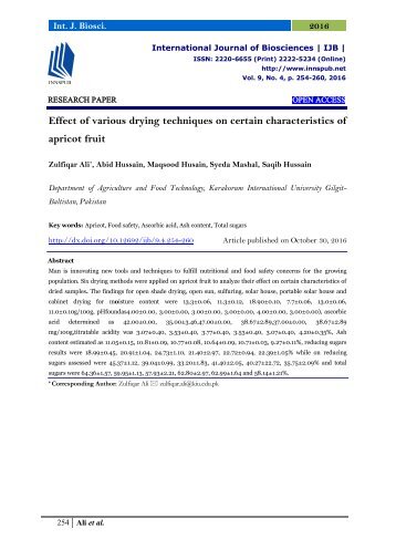 Effect of various drying techniques on certain characteristics of apricot fruit