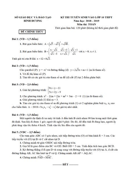 21 đề thi chính thức vào 10 môn Toán Năm học 2018 - 2019 Hệ chuyên - Học tập là một quá trình không ngừng nghỉ. Và để giúp các bạn học sinh, sinh viên chuẩn bị cho kì thi Đại học hay các kì thi quan trọng khác, chúng tôi xin giới thiệu sản phẩm \