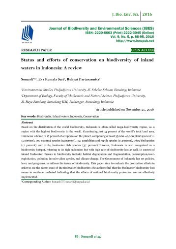 Status and efforts of conservation on biodiversity of inland waters in Indonesia: A review