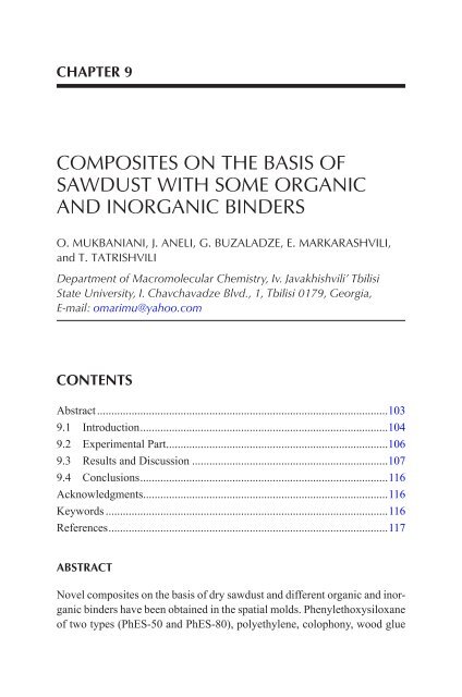 [ENGSUB/VIETSUB] CHAPTER 9 COMPOSITES ON THE BASIS OF SAWDUST WITH SOME ORGANIC AND INORGANIC BINDERS