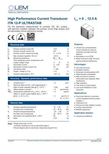 High Performance Current Transducer ITN 12-P ULTRASTAB ... - LEM