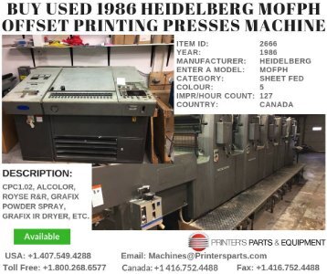 Buy Used 1986 Heidelberg MOFPH Offset Printing Presses Machine