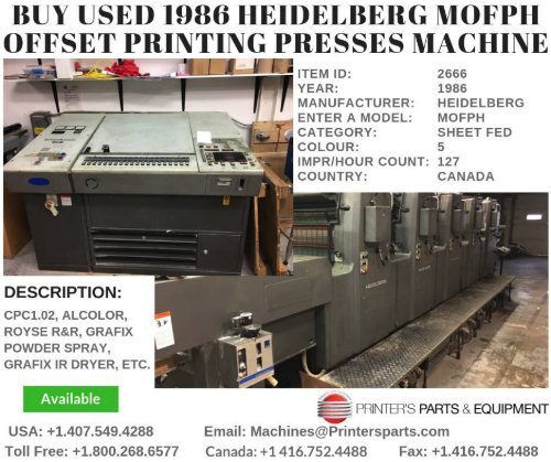 Buy Used 1986 Heidelberg MOFPH Offset Printing Presses Machine