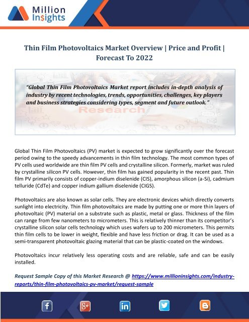 Thin Film Photovoltaics Market Overview  Price and Profit  Forecast To 2022
