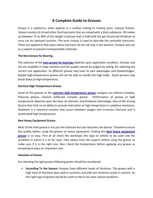 Grease Guide A Complete Guide to Greases