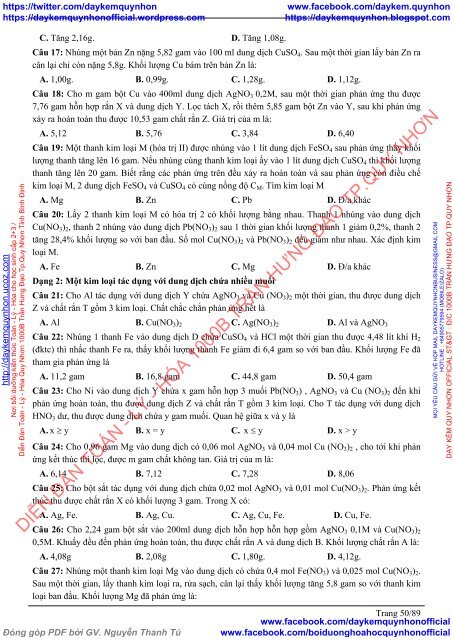 10 Chủ đề Công Phá các loại Bài Tập môn Hóa Học lớp 10, 11, 12 - Tập 1 (Phiên bản 2019)