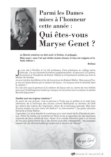 Maryse Genet à l'honneur dans le Rif Tout Dju - N°550