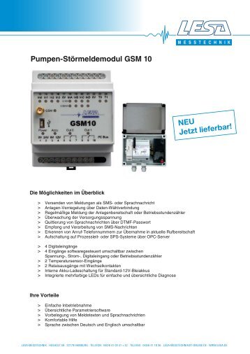 Pumpen-Störmeldemodul GSM 10 NEU Jetzt lieferbar! - LESA ...