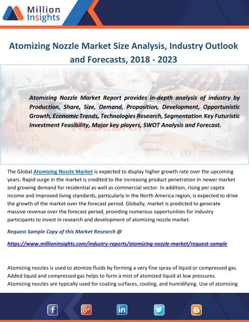 Atomizing Nozzle Market Size Analysis, Industry Outlook and Forecasts, 2018 - 2023