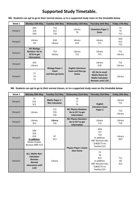 Supported Study Timetable