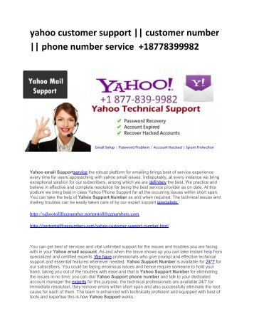 yahoo customer support  customer number  phone number service  +18778399982