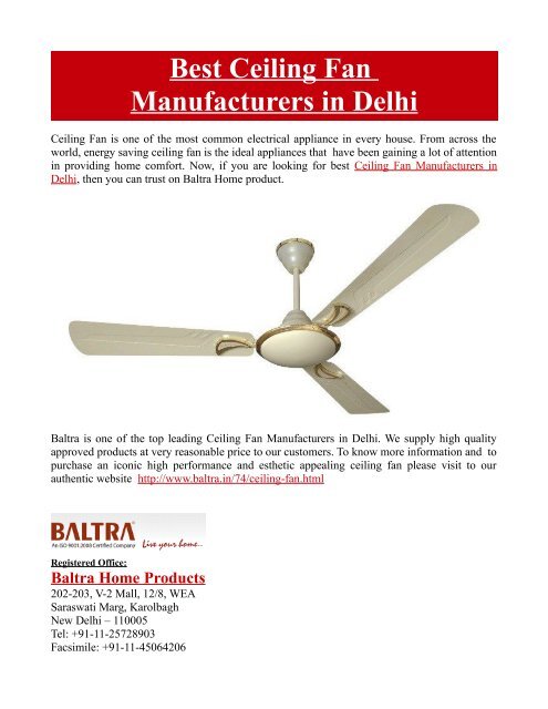 Best Ceiling Fan Manufacturers In Delhi