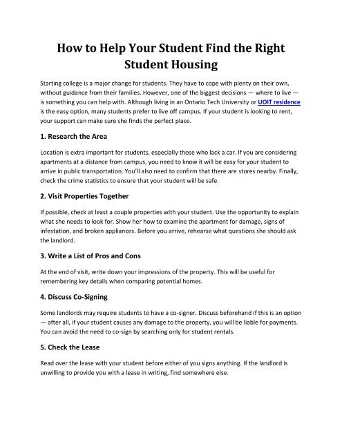 How to Help Your Student Find the Right Student Housing