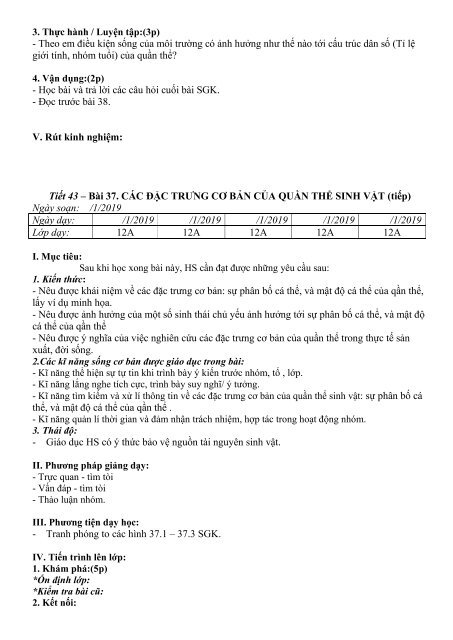 Giáo án cả năm Sinh học Lớp 10 - 11 - 12 (2018-2019)