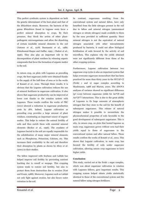 Effect of a sugarcane-legume cropping rotation system on cane yield under irrigated conditions in Côte d'Ivoire