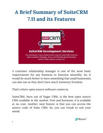 A Brief Summary of SuiteCRM 7.11 and its Features