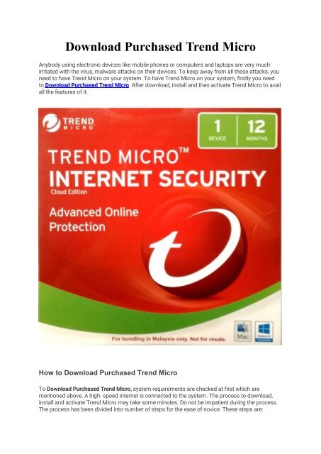 Download Purchased Trend Micro  